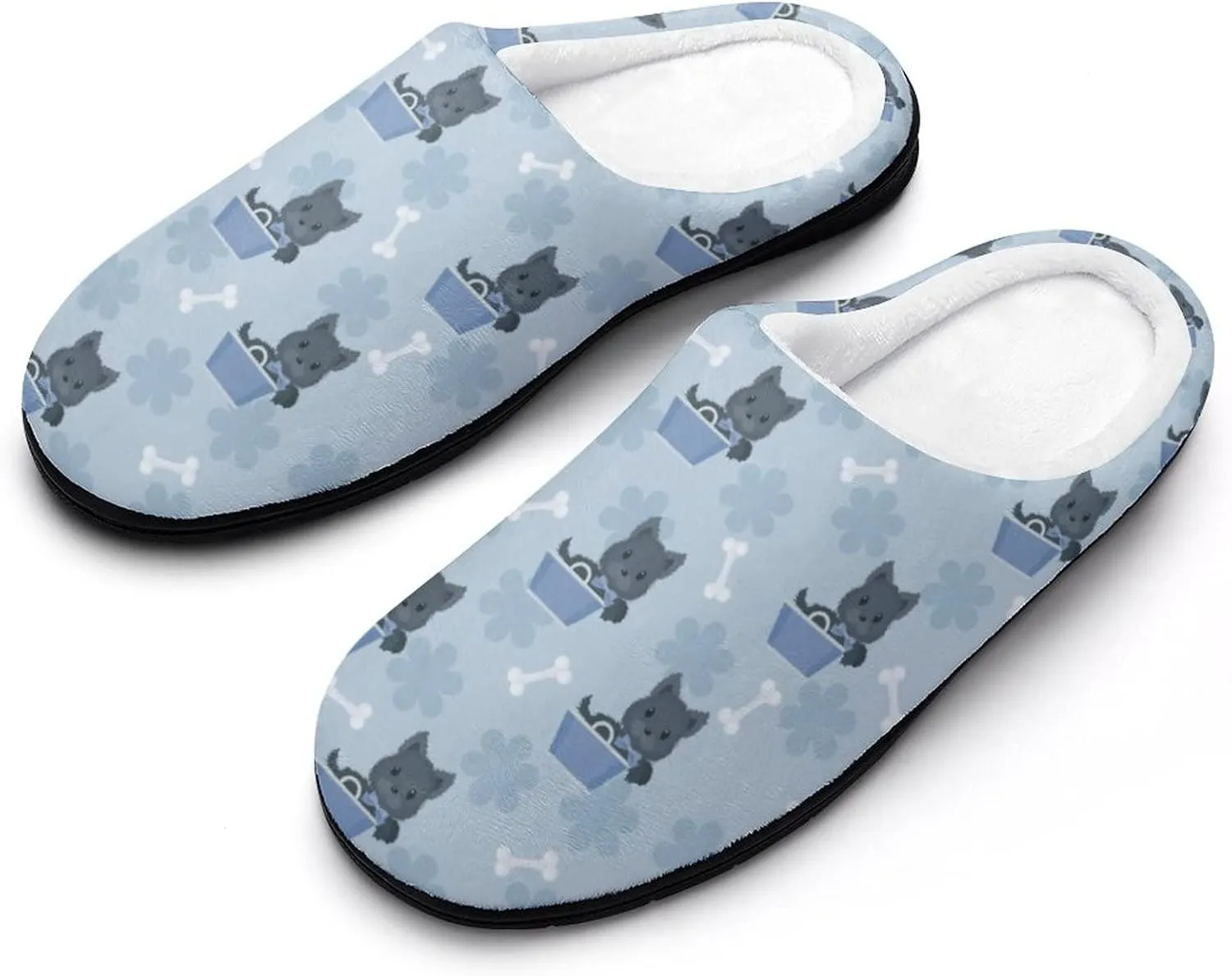Cute Animal of Scottie Dog Pattern Slippers for Women Girls Soft Indoor Outdoor Winter Warm Comfy House Bedroom Slippers