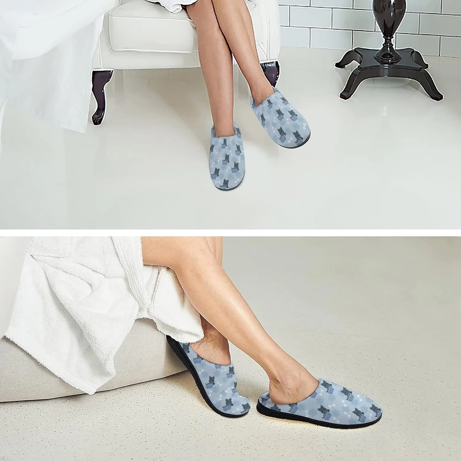 Cute Animal of Scottie Dog Pattern Slippers for Women Girls Soft Indoor Outdoor Winter Warm Comfy House Bedroom Slippers