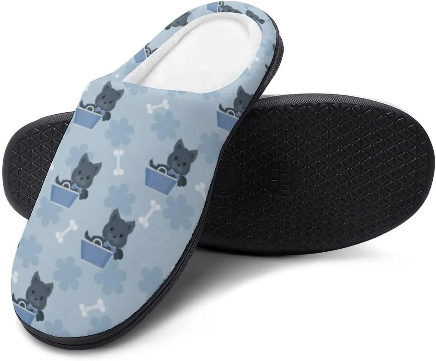 Cute Animal of Scottie Dog Pattern Slippers for Women Girls Soft Indoor Outdoor Winter Warm Comfy House Bedroom Slippers
