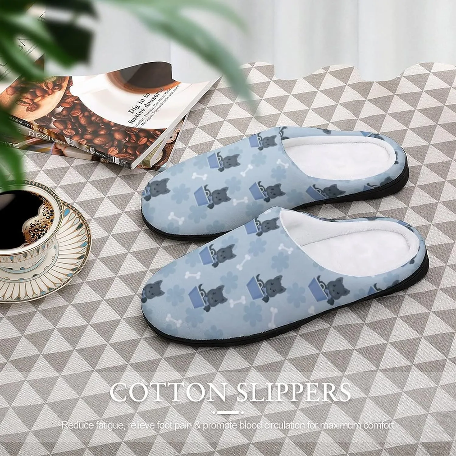 Cute Animal of Scottie Dog Pattern Slippers for Women Girls Soft Indoor Outdoor Winter Warm Comfy House Bedroom Slippers