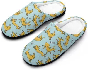 Cute Dachshunds Dog And Bones Pattern Slippers for Women Girls Soft Indoor Outdoor Winter Warm Comfy House Bedroom Slippers