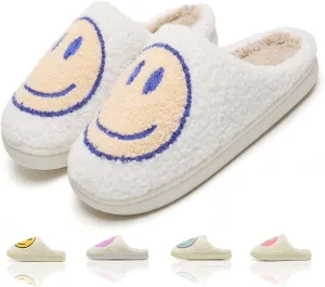 Cute House Slippers for Women & Men - Memory Foam Retro Happy Face Shoes - Cozy Indoor/Outdoor Fuzzy Plush Slip-On Comfy Trendy