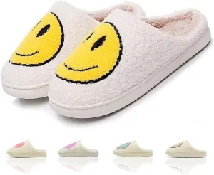 Cute House Slippers for Women & Men - Memory Foam Retro Happy Face Shoes - Cozy Indoor/Outdoor Fuzzy Plush Slip-On Comfy Trendy