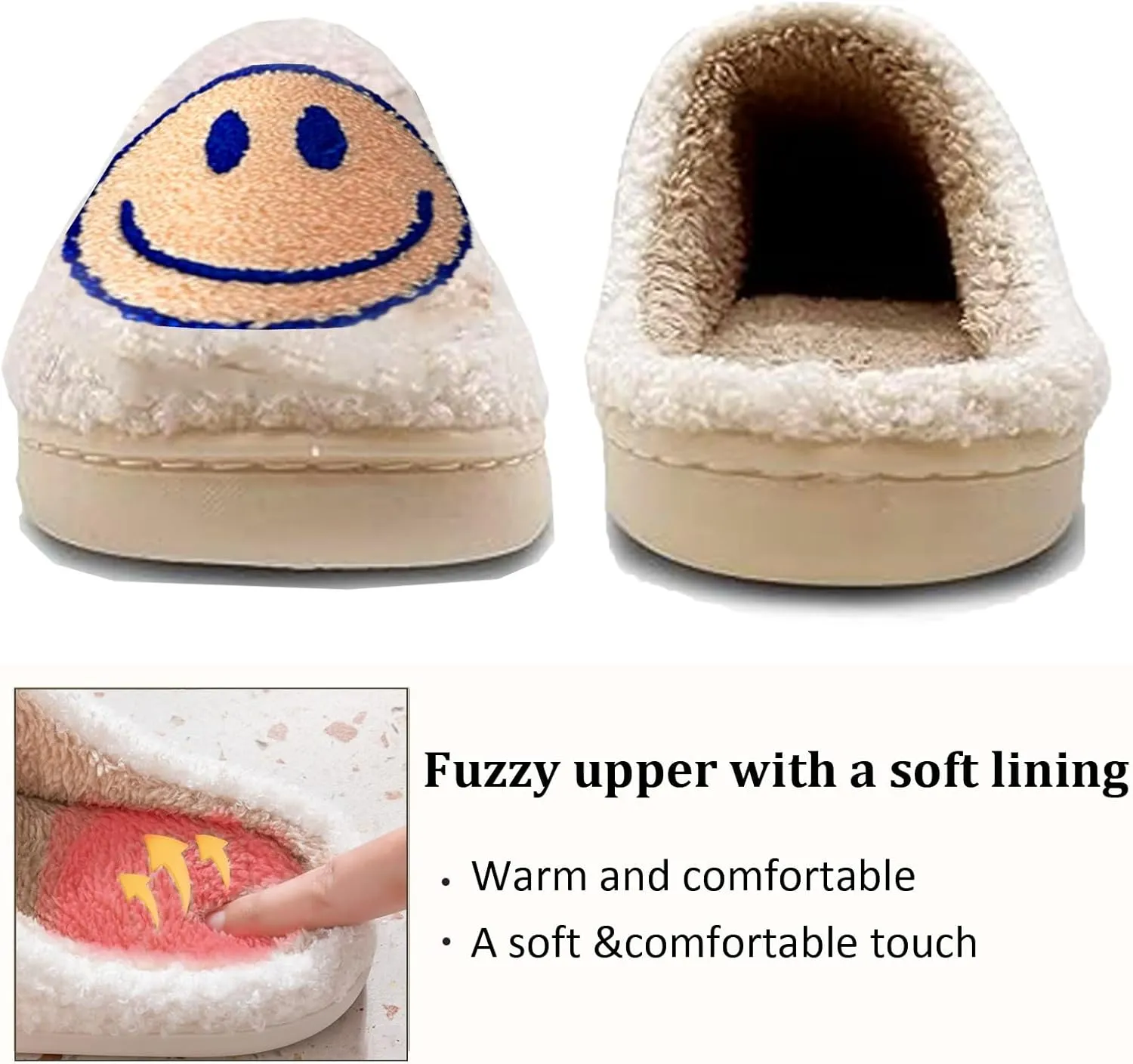 Cute House Slippers for Women & Men - Memory Foam Retro Happy Face Shoes - Cozy Indoor/Outdoor Fuzzy Plush Slip-On Comfy Trendy