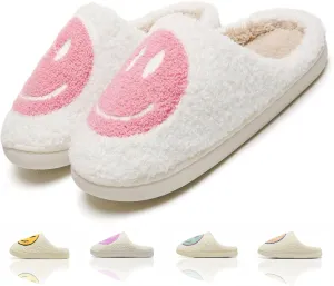 Cute House Slippers for Women & Men - Memory Foam Retro Happy Face Shoes - Cozy Indoor/Outdoor Fuzzy Plush Slip-On Comfy Trendy