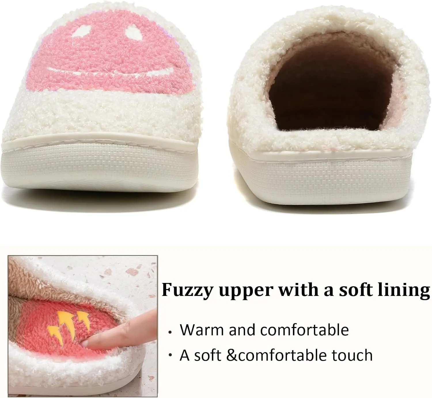 Cute House Slippers for Women & Men - Memory Foam Retro Happy Face Shoes - Cozy Indoor/Outdoor Fuzzy Plush Slip-On Comfy Trendy