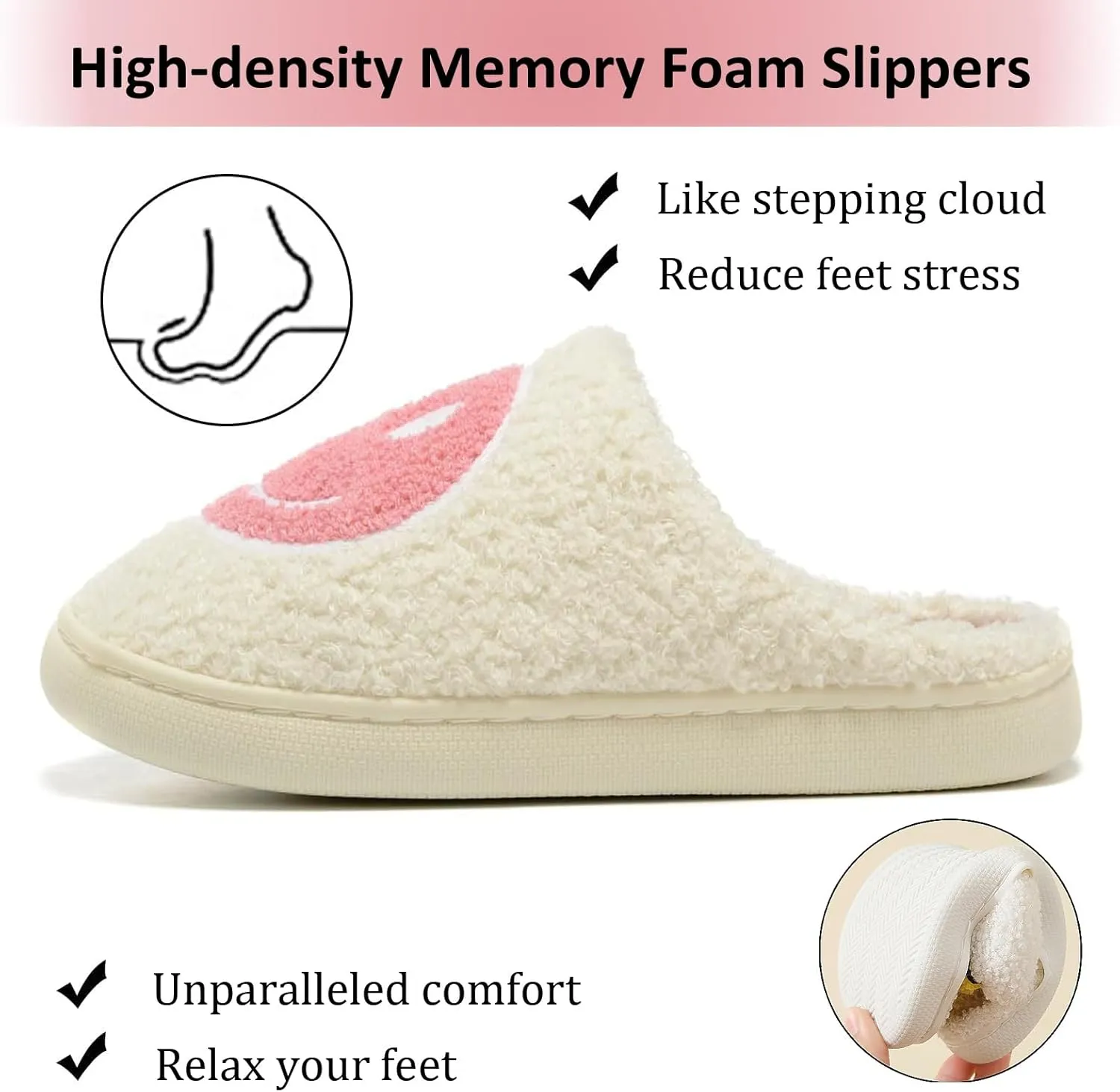 Cute House Slippers for Women & Men - Memory Foam Retro Happy Face Shoes - Cozy Indoor/Outdoor Fuzzy Plush Slip-On Comfy Trendy