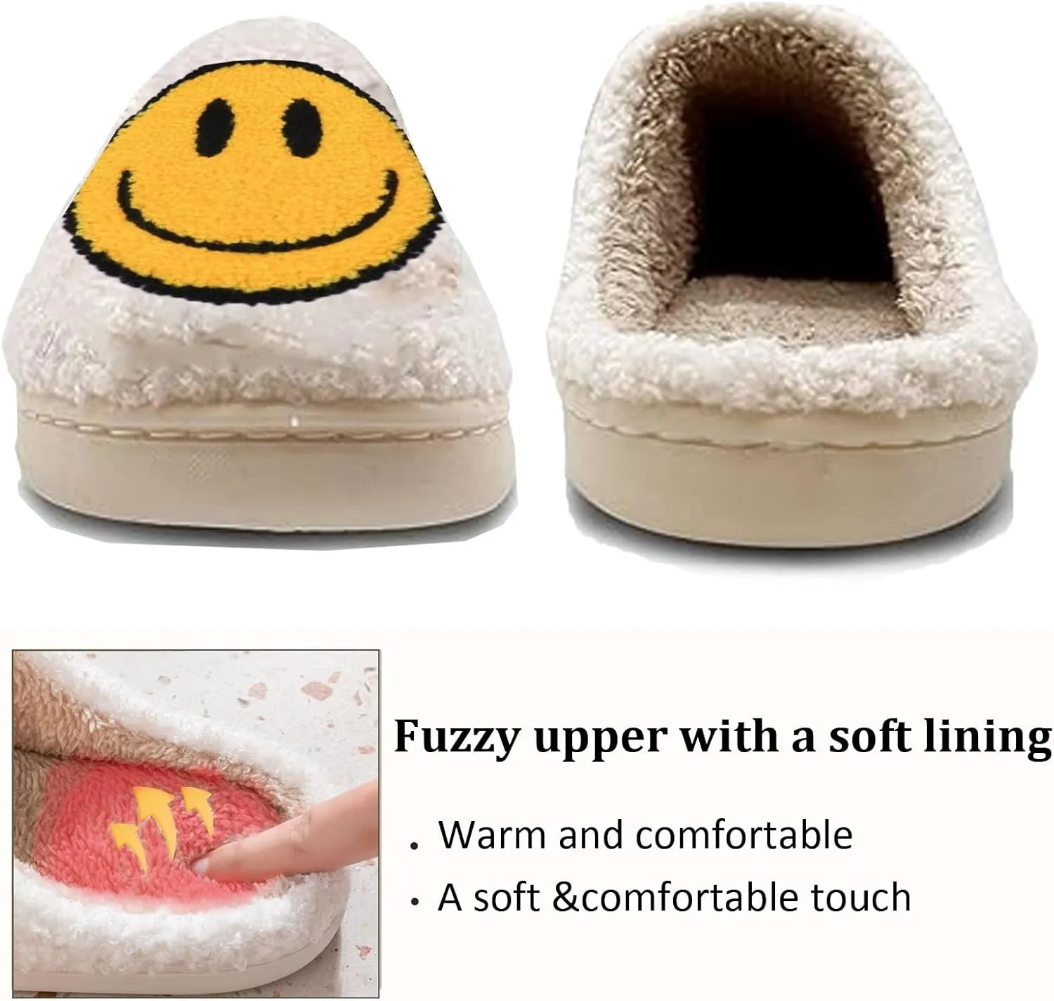 Cute House Slippers for Women & Men - Memory Foam Retro Happy Face Shoes - Cozy Indoor/Outdoor Fuzzy Plush Slip-On Comfy Trendy