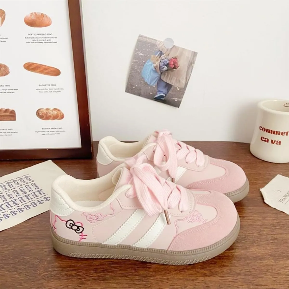 Cute Platform Chunky Cat Aesthetic Shoes Low Top Lace up Walking Sneakers for Women - Fashion Kitten Breathable and Comfortable Trainers