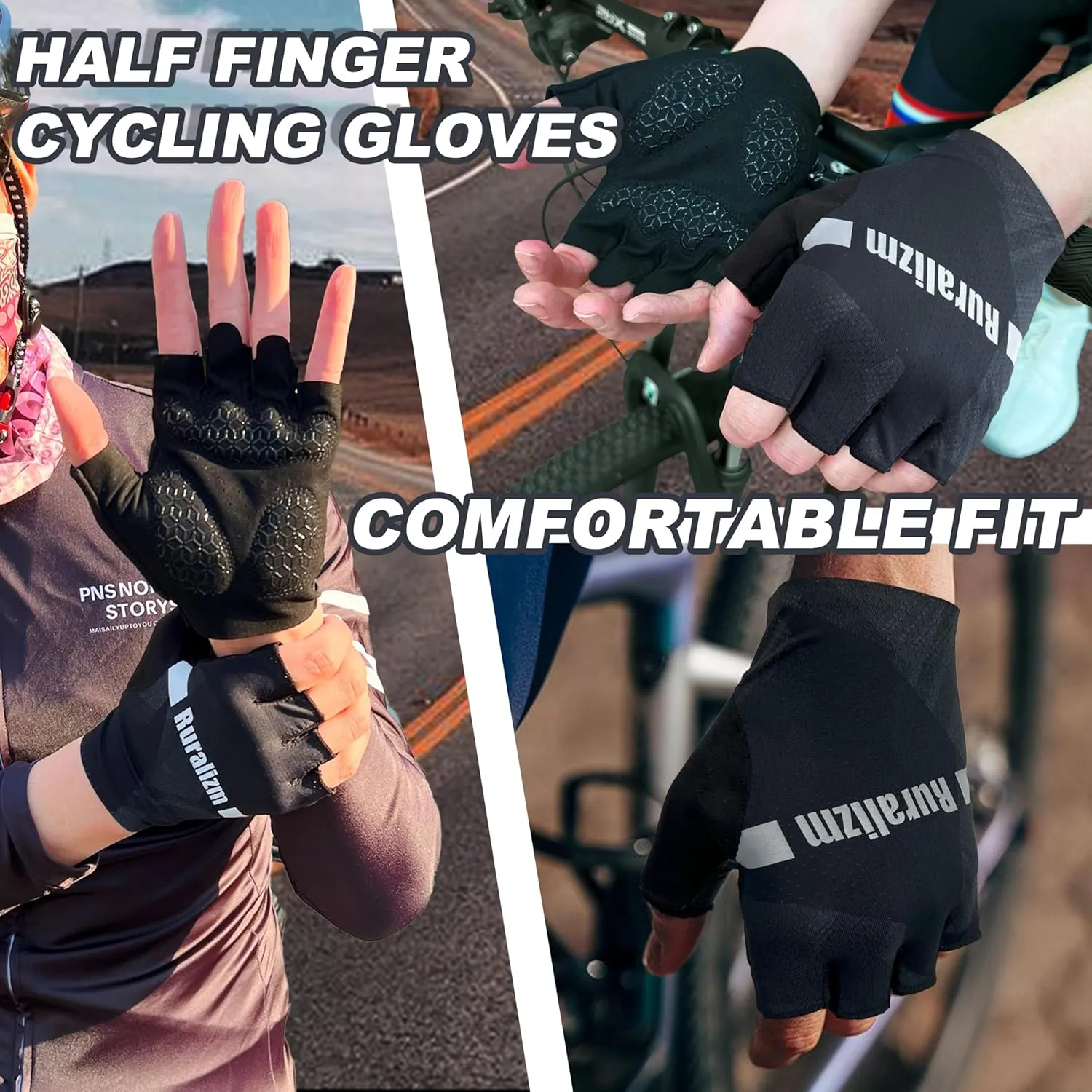 Cycling Bike Gloves for Men Women Anti-Slip Grip Padding Half Finger, Breathable Shock Absortion Fingerless Bicycle Mountain Road Biking Gloves