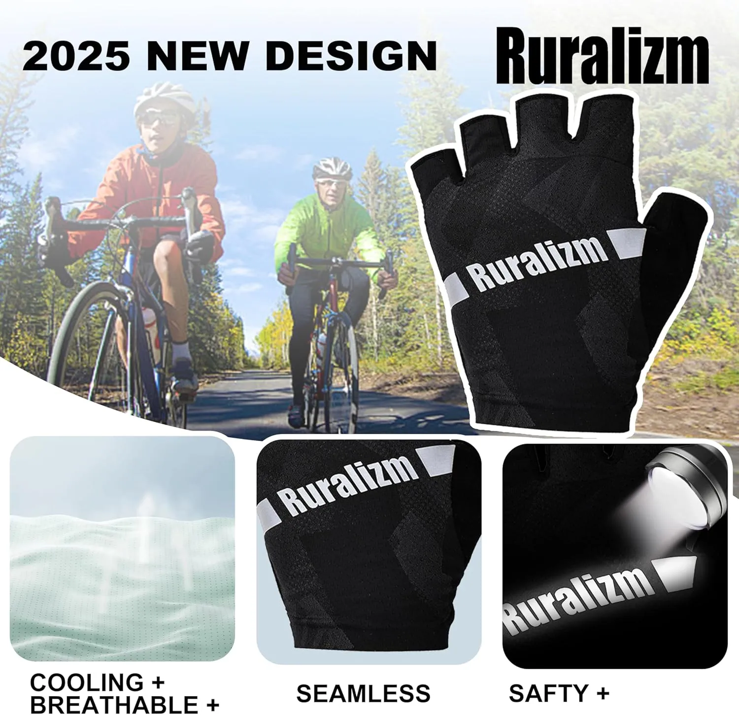 Cycling Bike Gloves for Men Women Anti-Slip Grip Padding Half Finger, Breathable Shock Absortion Fingerless Bicycle Mountain Road Biking Gloves