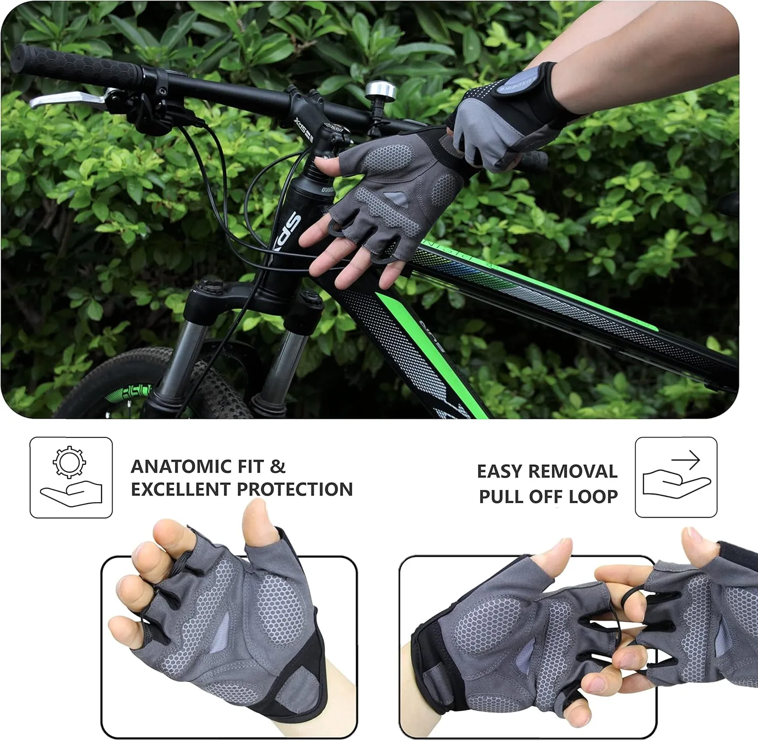 Cycling Gloves Mountain Bike for Men – Shock Absorbing SBR Gel Padded – Anti Slip Palm – Ultra Breathable – Specialized for Mens Bicycling, Biking, MTB Biker, Road Bicycle Riding