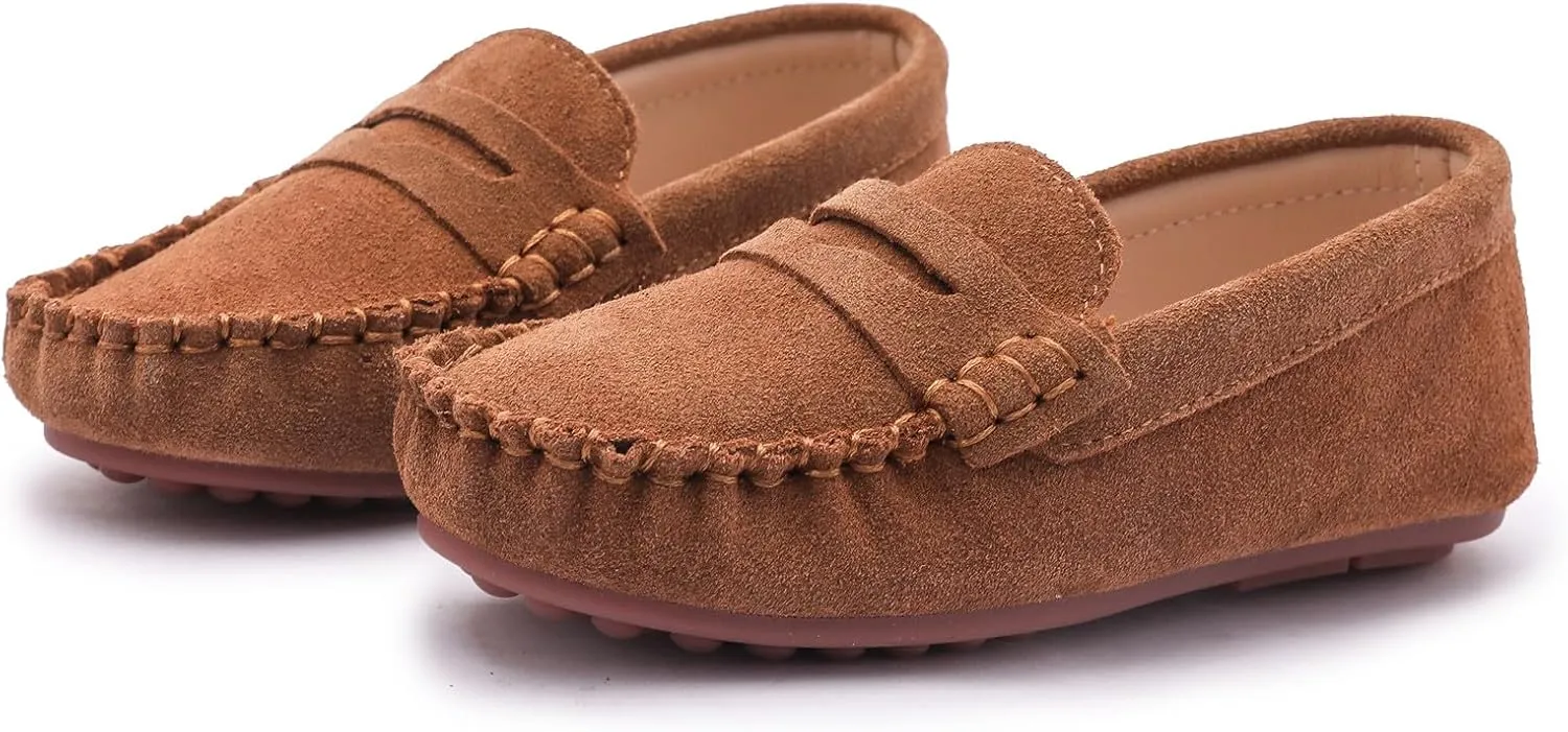 DADAWEN Toddler Little Kid Boys Girls Soft Suede Leather Slip On Loafer Flats Dress Shoes Casual Boat Shoes Wedding Church School Oxford Shoes Loafers