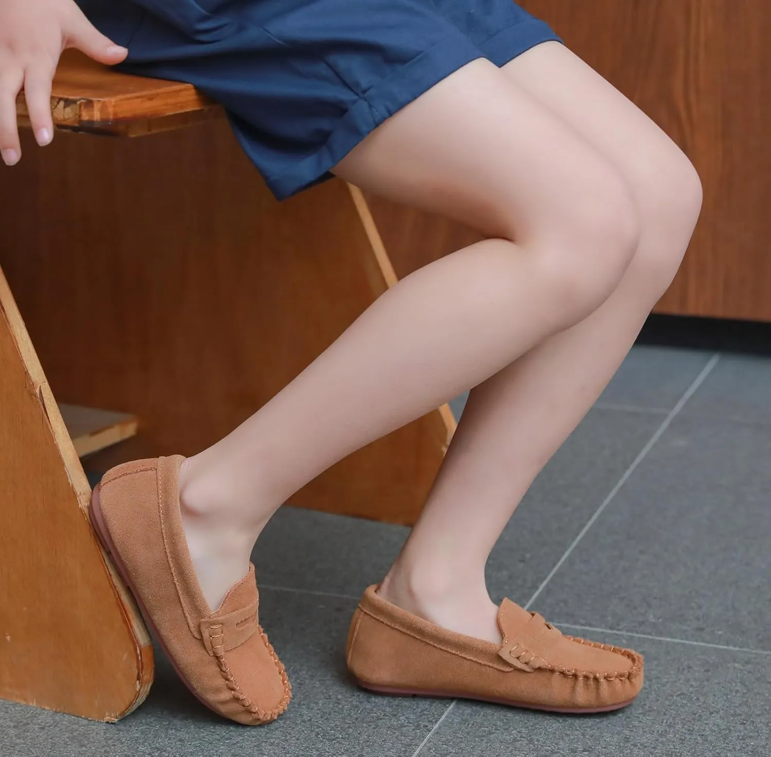 DADAWEN Toddler Little Kid Boys Girls Soft Suede Leather Slip On Loafer Flats Dress Shoes Casual Boat Shoes Wedding Church School Oxford Shoes Loafers