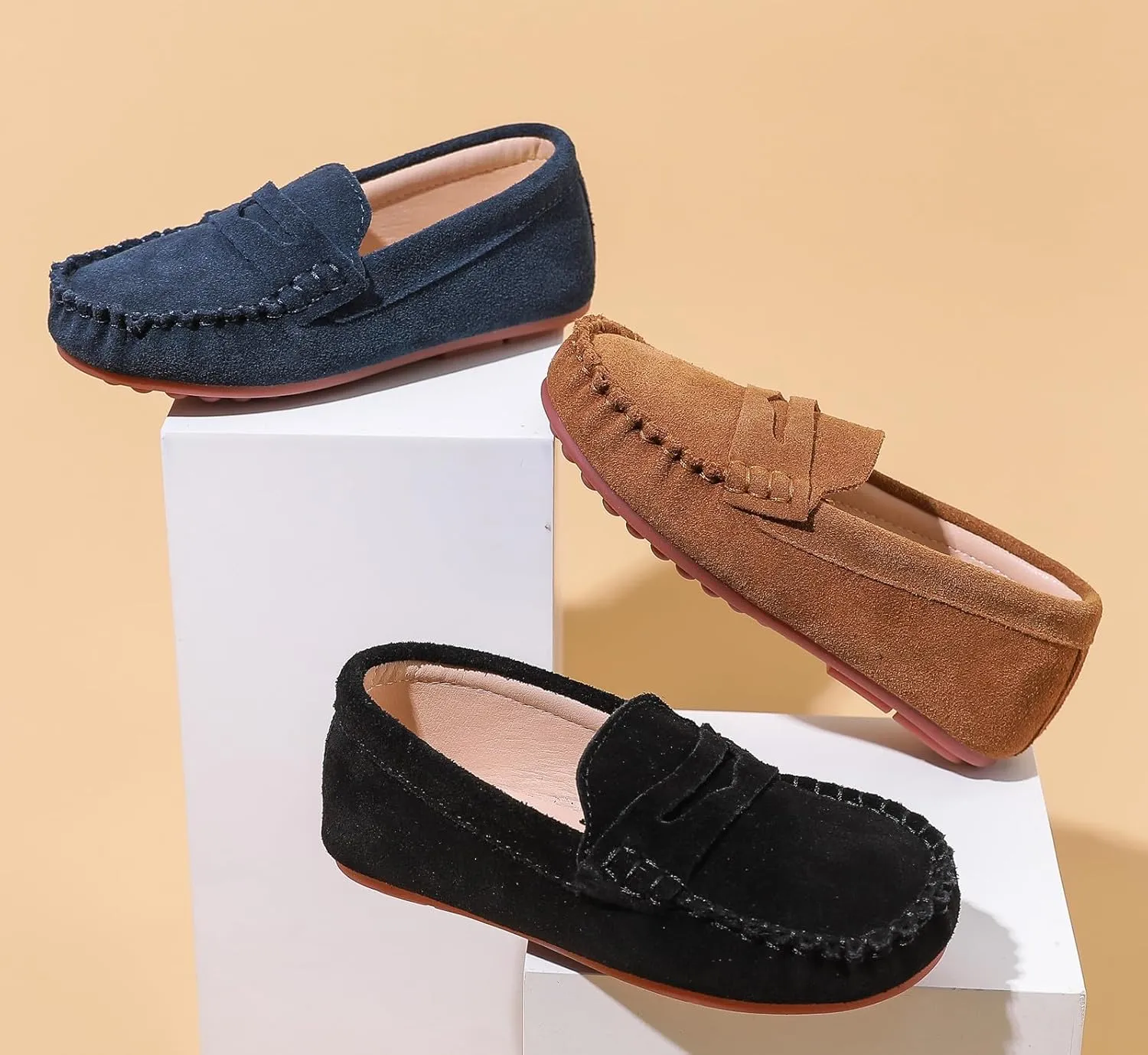 DADAWEN Toddler Little Kid Boys Girls Soft Suede Leather Slip On Loafer Flats Dress Shoes Casual Boat Shoes Wedding Church School Oxford Shoes Loafers