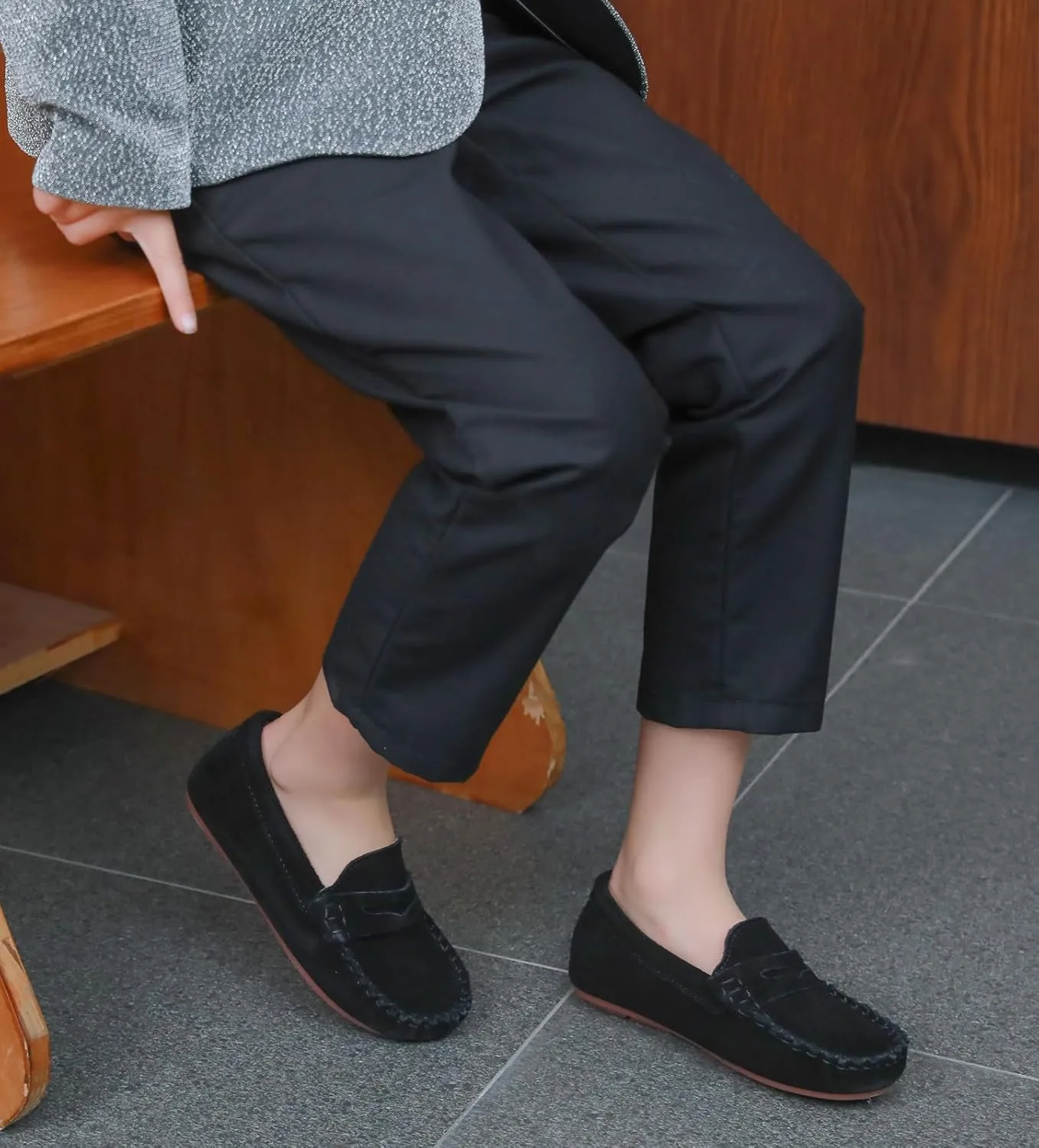 DADAWEN Toddler Little Kid Boys Girls Soft Suede Leather Slip On Loafer Flats Dress Shoes Casual Boat Shoes Wedding Church School Oxford Shoes Loafers