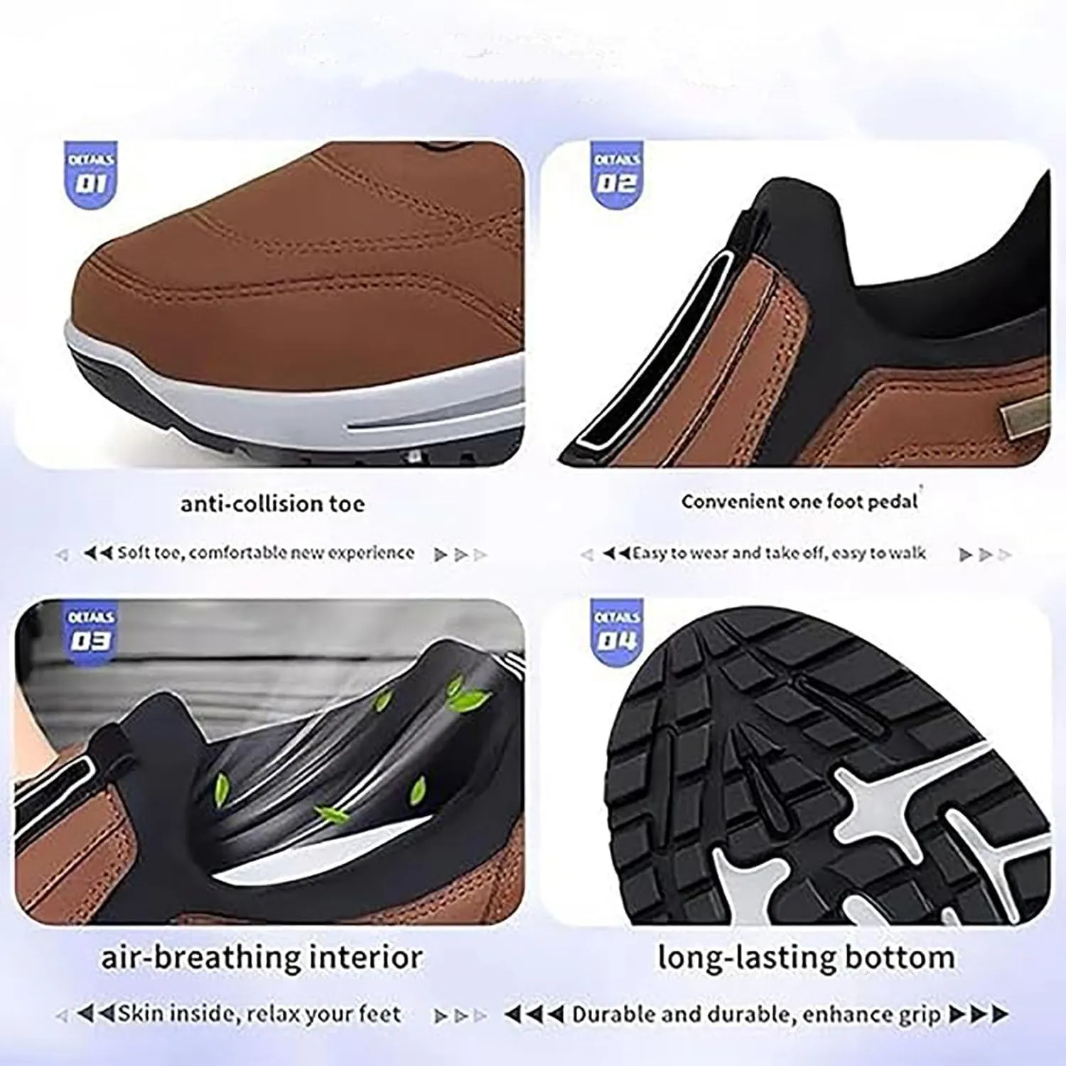 Dallader Men's Comfortable Waterproof Orthopedic Walking Shoes, Breathable Outdoor Slip On Hiking Shoes
