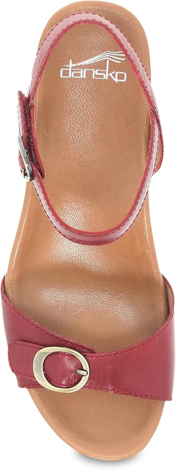 Dansko Arielle Wedge Sandal for Women – Cushioned, Contoured Footbed for All-Day Comfort and Support – Adjustable Hook & Loop Strap with Buckle Detail – Lightweight Rubber Outsole