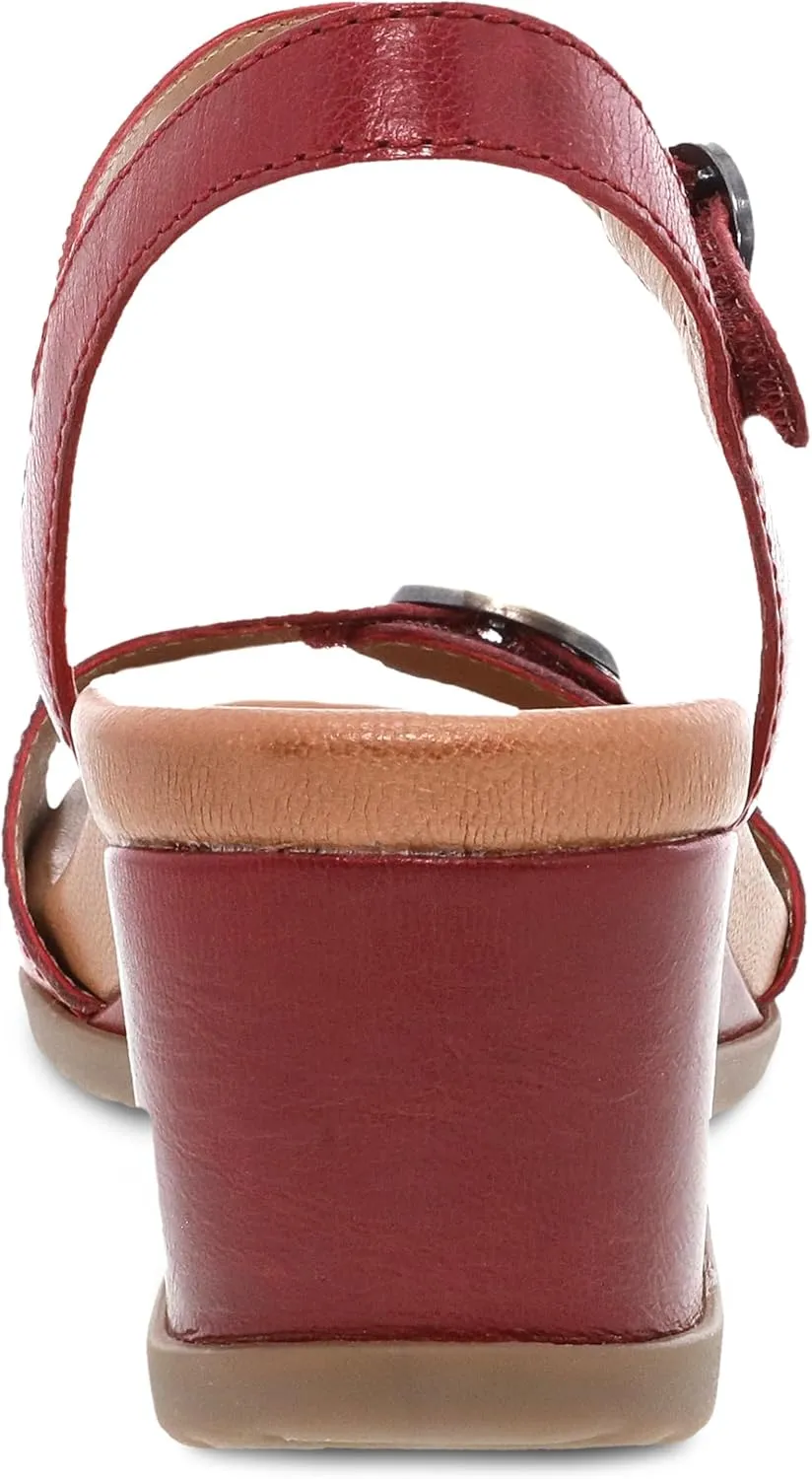 Dansko Arielle Wedge Sandal for Women – Cushioned, Contoured Footbed for All-Day Comfort and Support – Adjustable Hook & Loop Strap with Buckle Detail – Lightweight Rubber Outsole