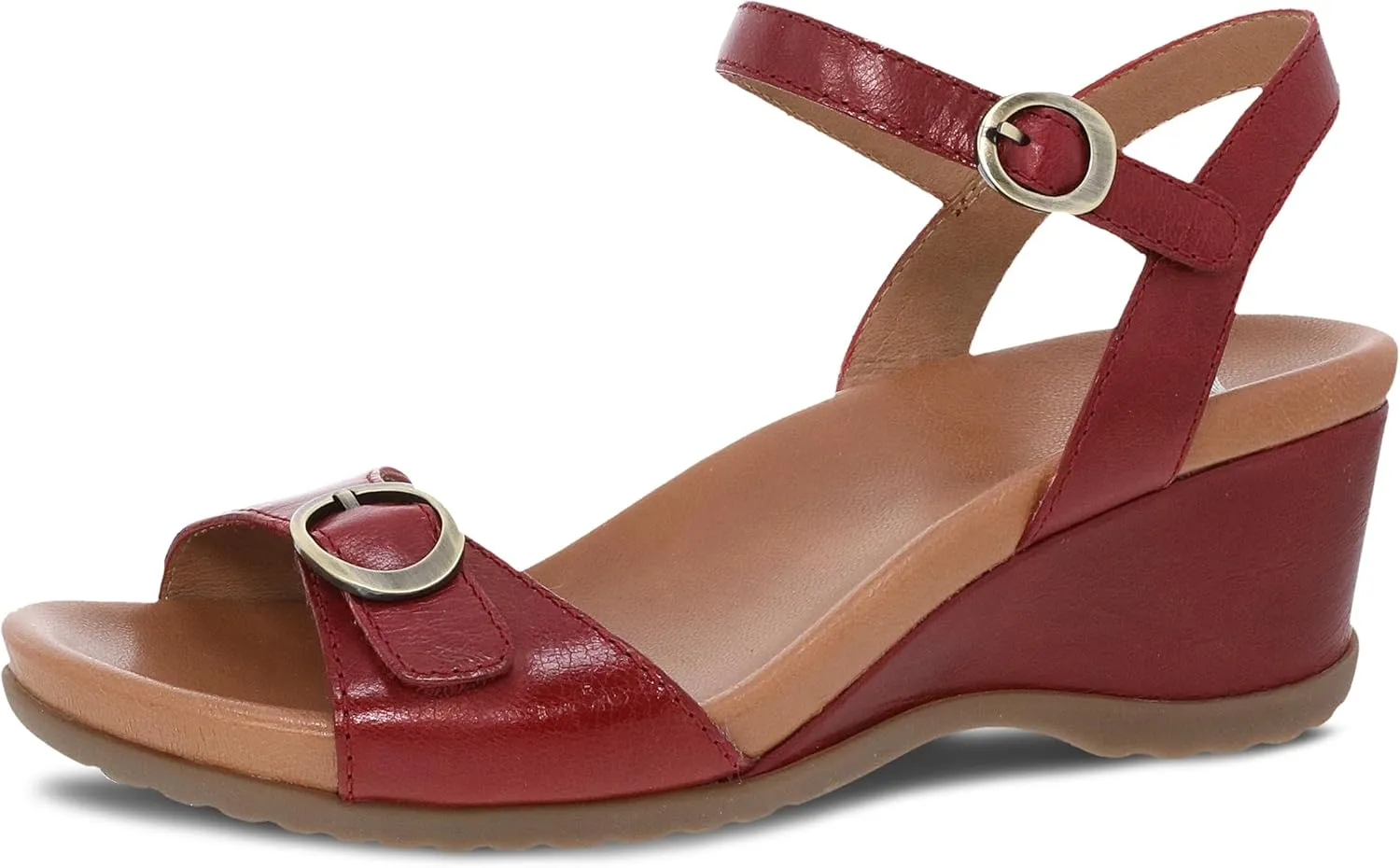 Dansko Arielle Wedge Sandal for Women – Cushioned, Contoured Footbed for All-Day Comfort and Support – Adjustable Hook & Loop Strap with Buckle Detail – Lightweight Rubber Outsole