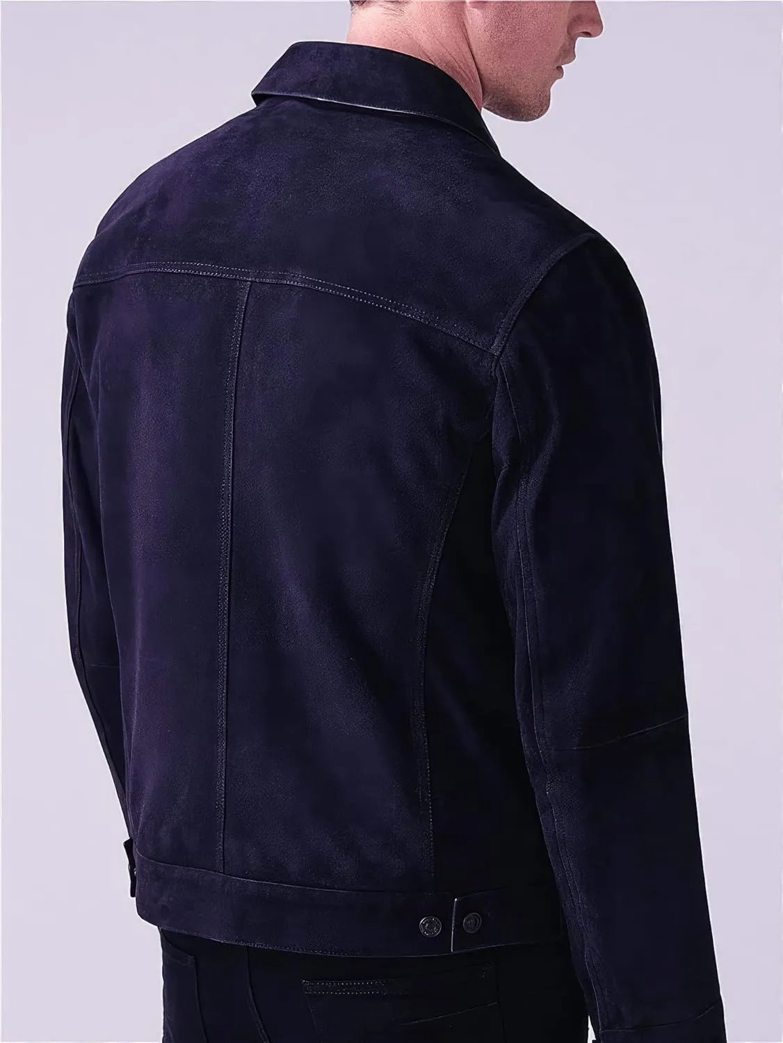 Dapper Togs Mens Third Generation Classic Native American Cowboy Vintage Midnight Blue Genuine Suede Shirt Collar Jacket