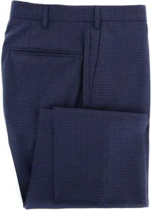 Dark Blue Micro-Check Pants - Slim