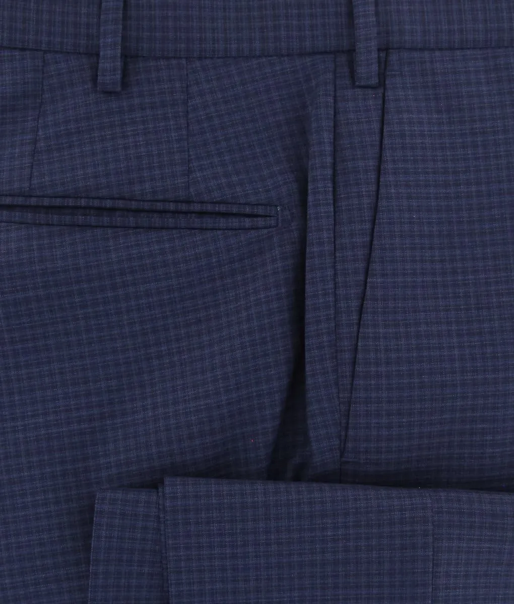 Dark Blue Micro-Check Pants - Slim