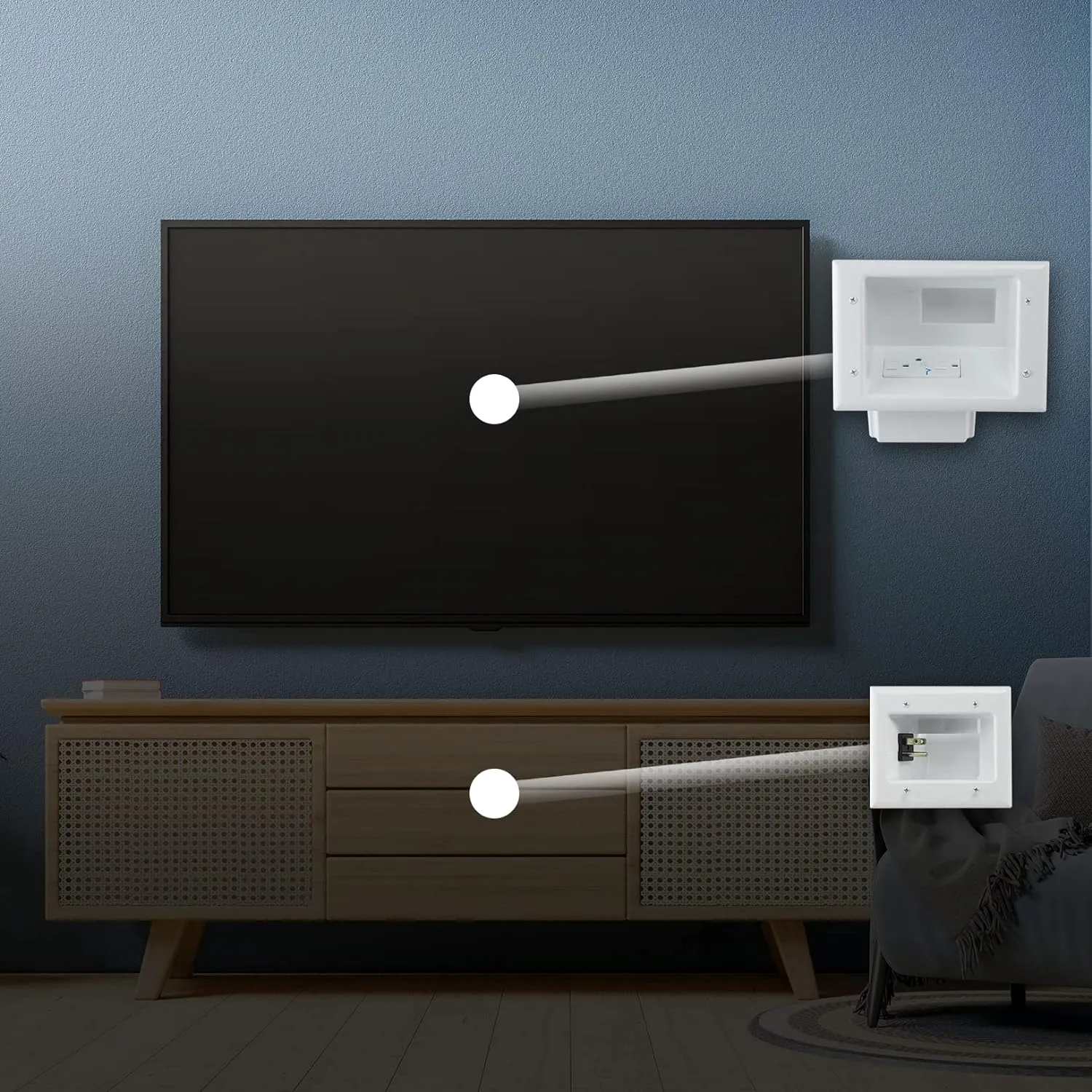 DATA COMM Electronics In Wall Cable Management Kit With Duplex Surge Suppressor - Behind Wall TV Wire Kit & In Wall Cord Concealer For Sleek TV Setup - Easy DIY without Electrician