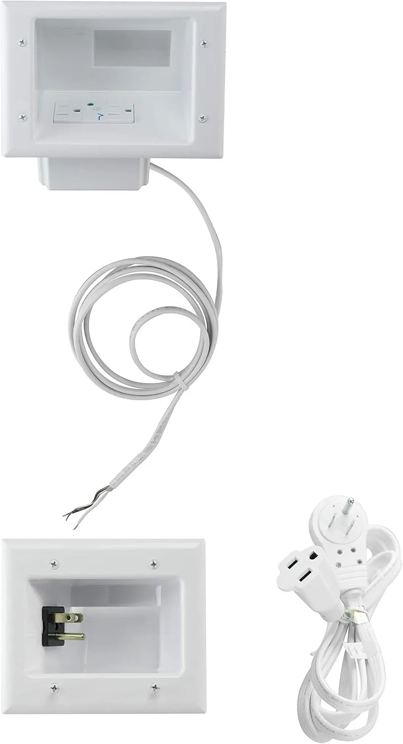 DATA COMM Electronics In Wall Cable Management Kit With Duplex Surge Suppressor - Behind Wall TV Wire Kit & In Wall Cord Concealer For Sleek TV Setup - Easy DIY without Electrician