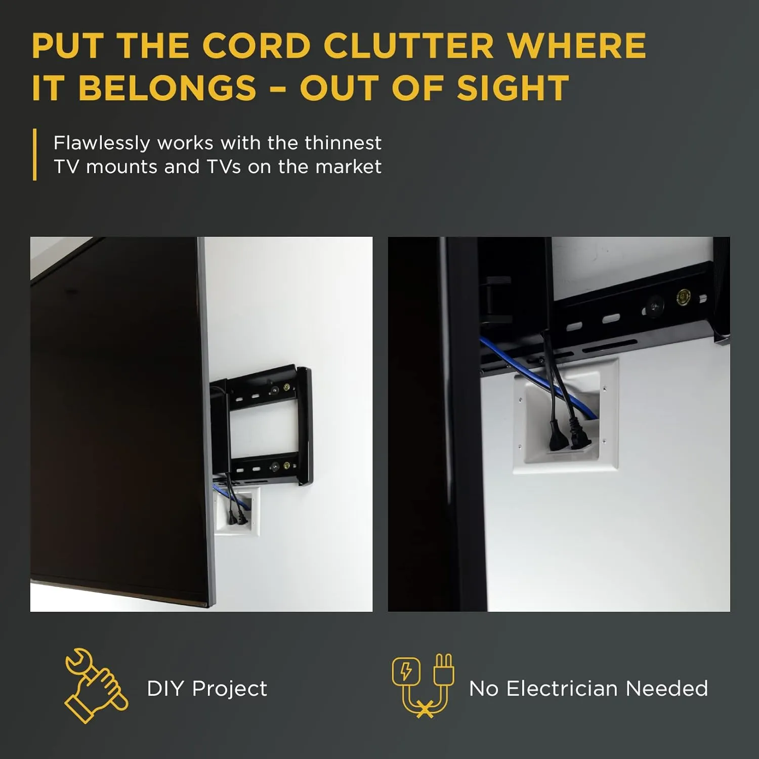 DATA COMM Electronics In Wall Cable Management Kit With Duplex Surge Suppressor - Behind Wall TV Wire Kit & In Wall Cord Concealer For Sleek TV Setup - Easy DIY without Electrician