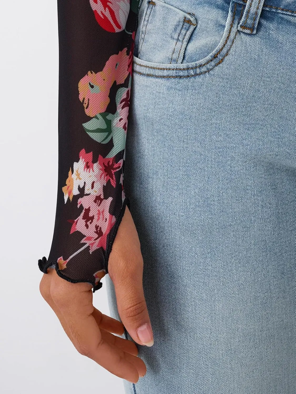 Dealmore Lace Long Sleeve Floral Mesh Mockneck Going Out Tops for Women Fashion Fall Outfits 2025