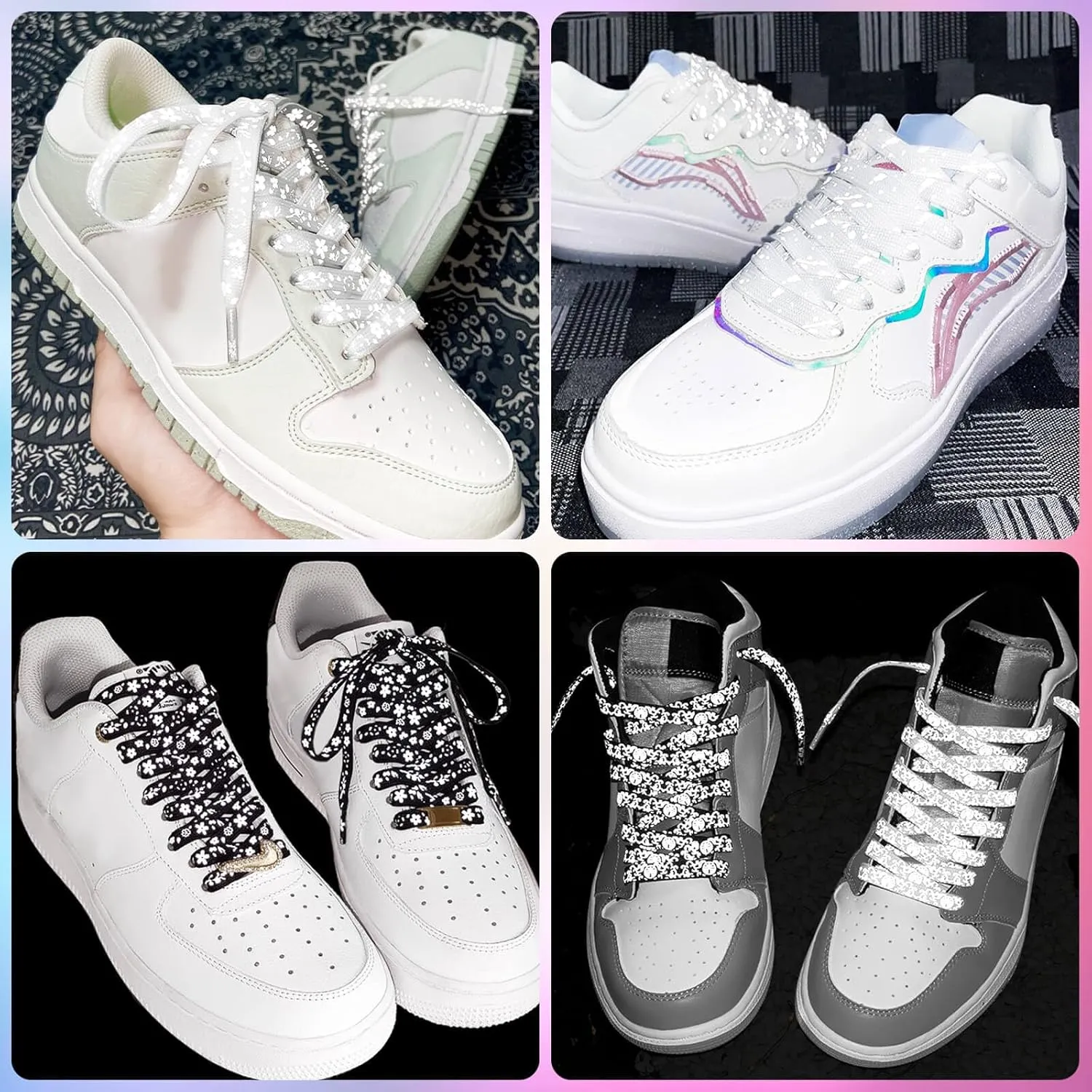 DELELE 2 Pairs Reflective Shoelace Flat Safety Laces for Shoes Sneakers Boots