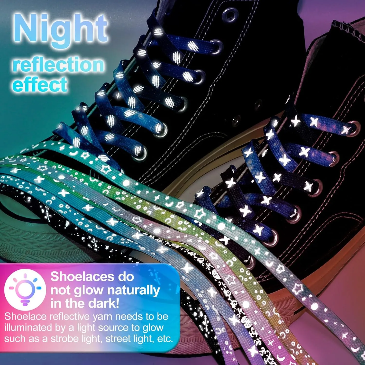 DELELE 2 Pairs Reflective Shoelace Flat Safety Laces for Shoes Sneakers Boots
