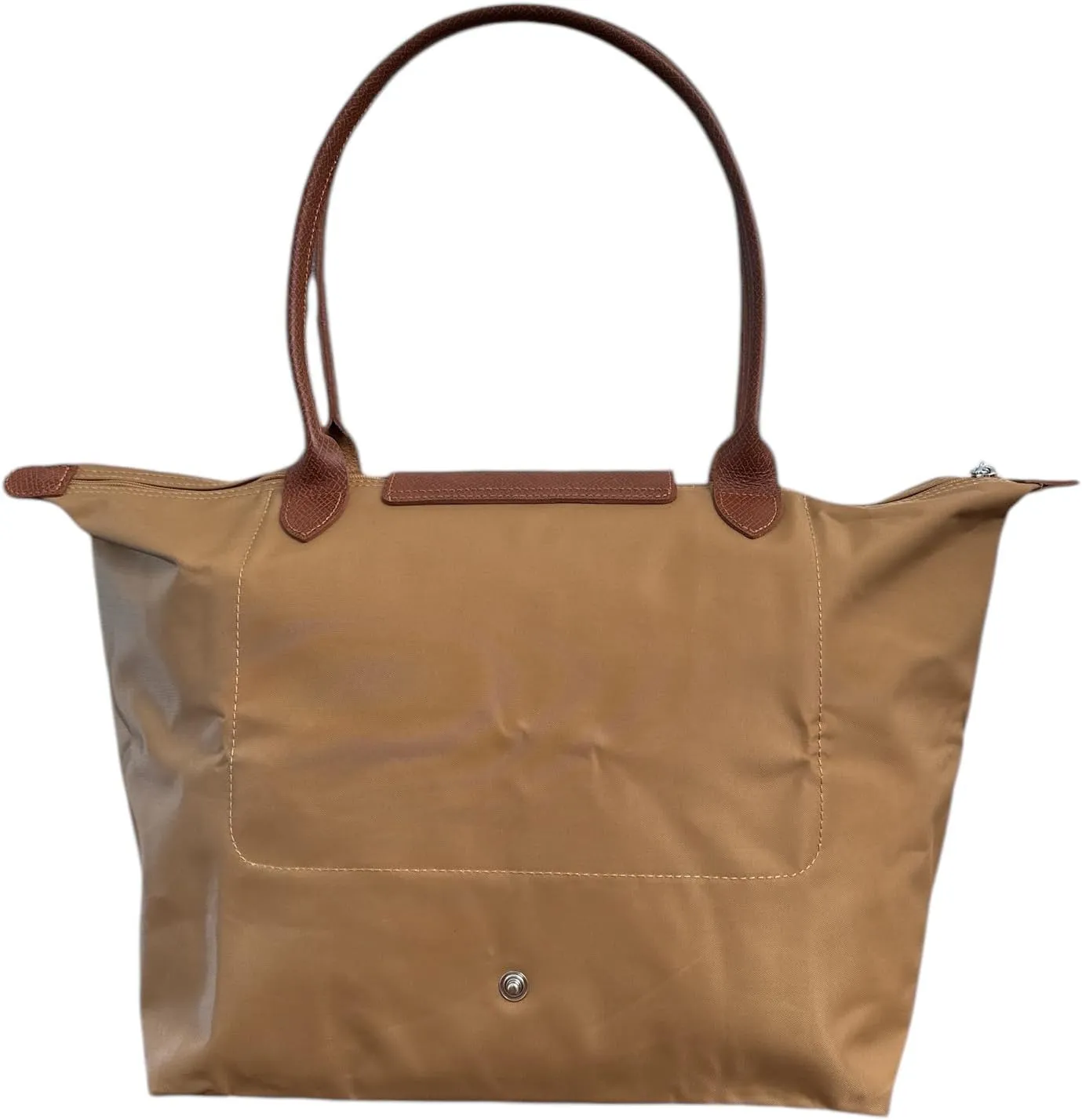 Designer-like Tote | Genuine Leather Trimming | Foldable | Nylon | Lightweight | Zipper Closure | Flat Inside Pockets