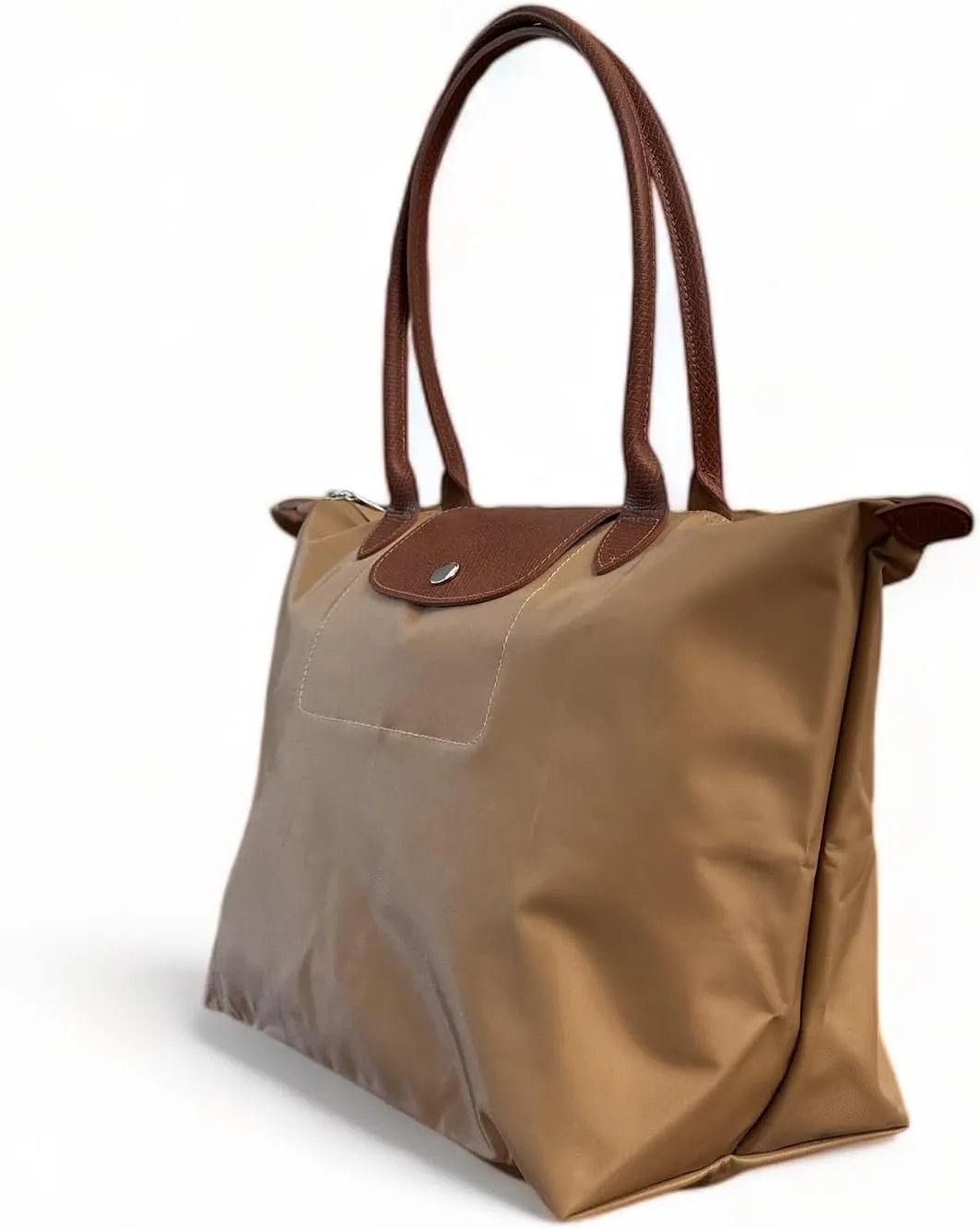 Designer-like Tote | Genuine Leather Trimming | Foldable | Nylon | Lightweight | Zipper Closure | Flat Inside Pockets