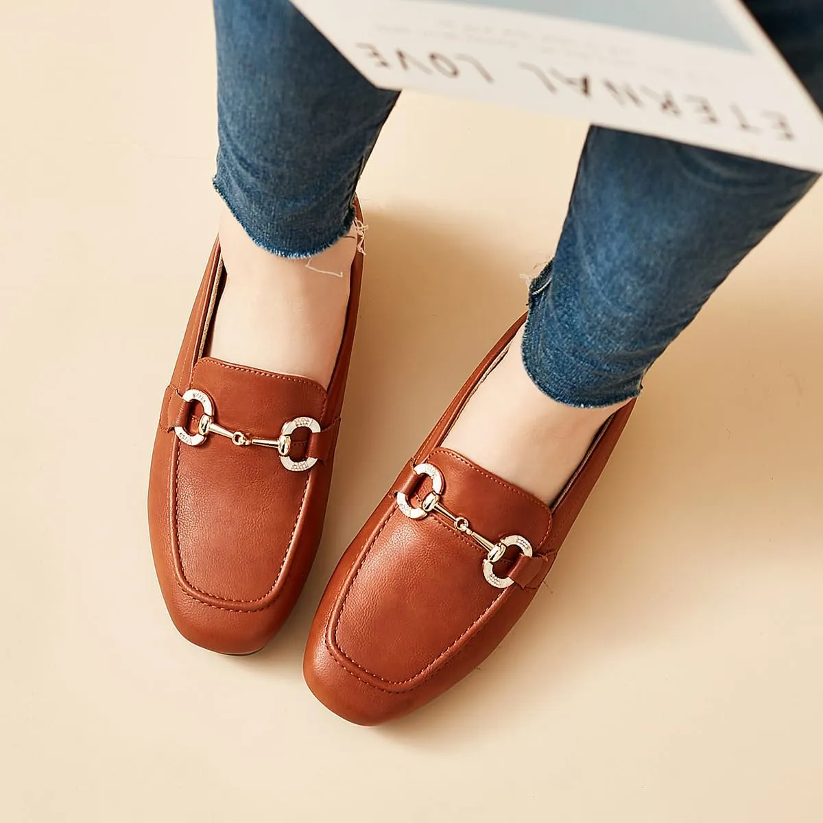 DeYashopin Womens Loafers Shoes Fashion Low Heel Slip on Shoes Comfortable Driving Flats