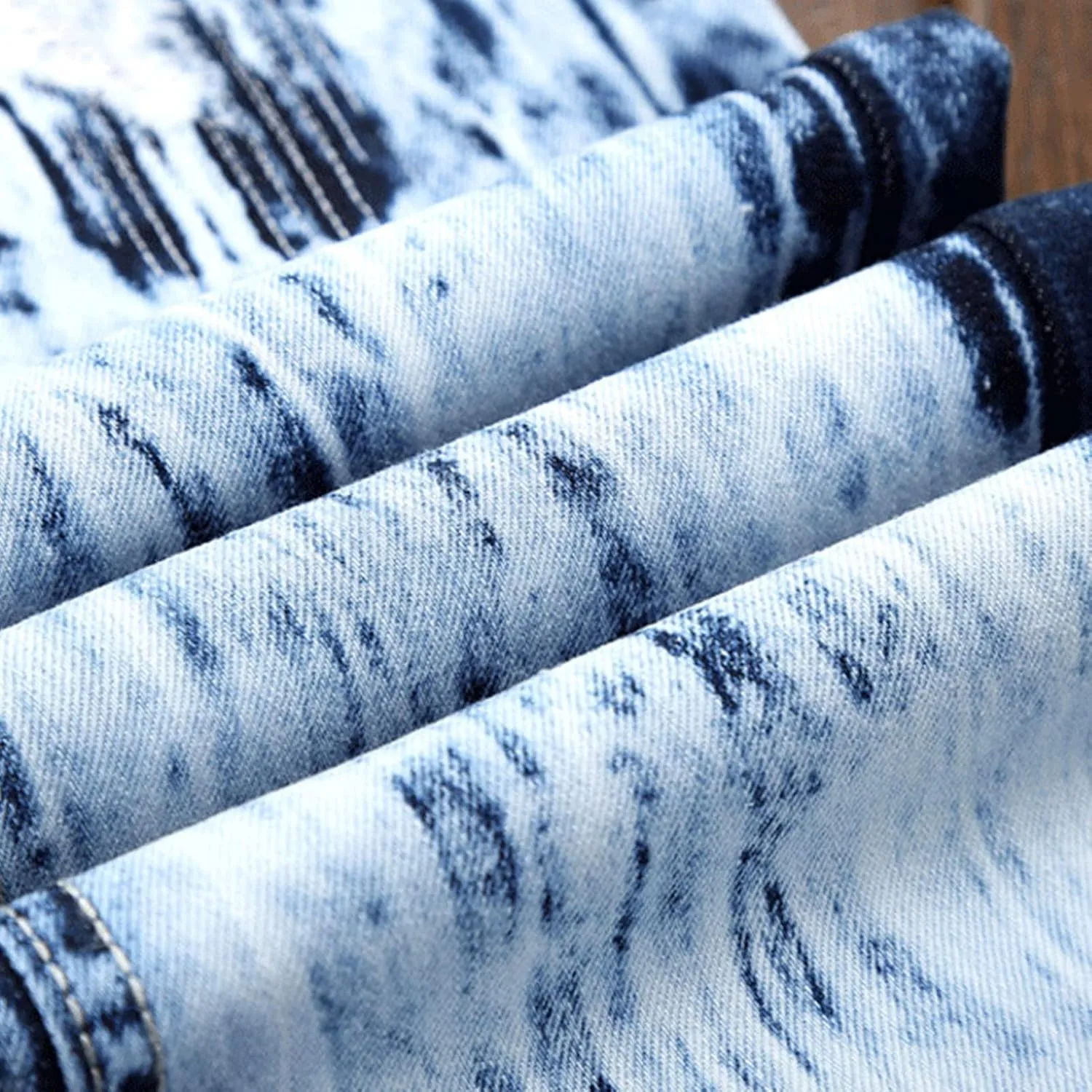 DGHM-JLMY Men's Medium Waist Casual Patchwork Jeans Ripped Patch Stretch Denim Pants Moto Biker Washed Jean Trousers
