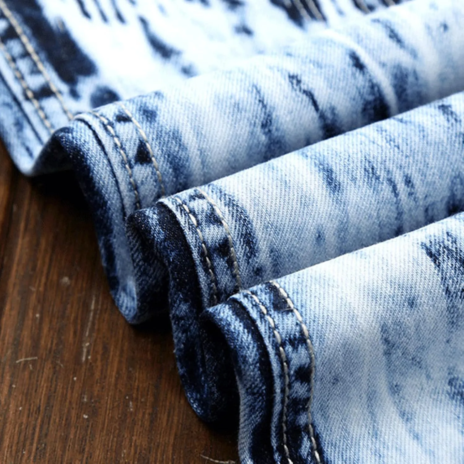 DGHM-JLMY Men's Medium Waist Casual Patchwork Jeans Ripped Patch Stretch Denim Pants Moto Biker Washed Jean Trousers