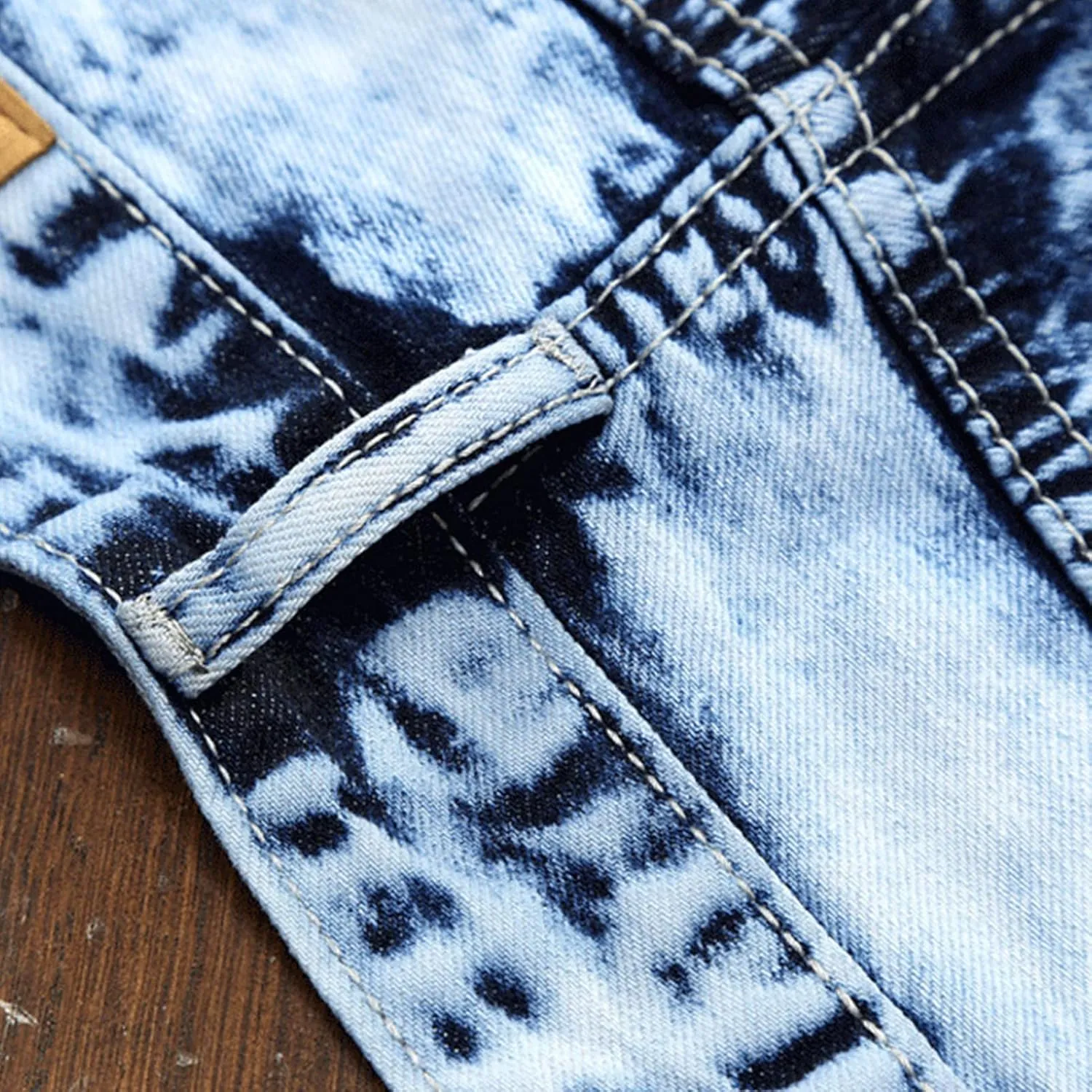 DGHM-JLMY Men's Medium Waist Casual Patchwork Jeans Ripped Patch Stretch Denim Pants Moto Biker Washed Jean Trousers