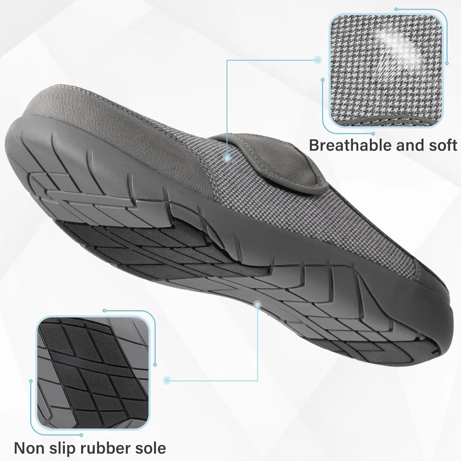 Diabetic Slippers for Men, Extra Wide Slippers with Adjustable Strap, Breathable Mens Slippers Wide Width, Indoor Outdoor Slip On Slippers Clogs for Swollen Feet