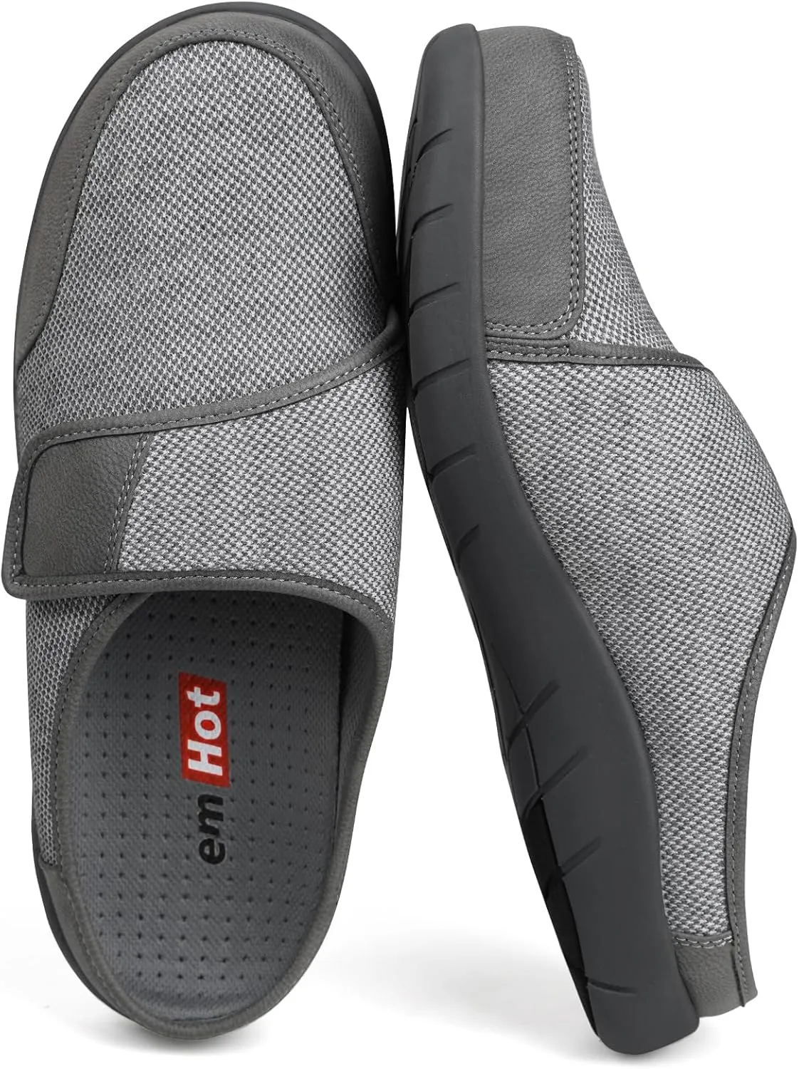 Diabetic Slippers for Men, Extra Wide Slippers with Adjustable Strap, Breathable Mens Slippers Wide Width, Indoor Outdoor Slip On Slippers Clogs for Swollen Feet