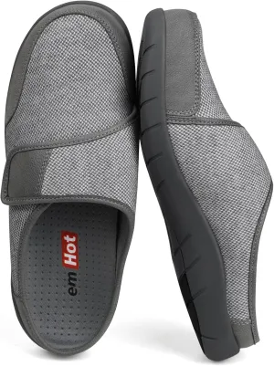 Diabetic Slippers for Men, Extra Wide Slippers with Adjustable Strap, Breathable Mens Slippers Wide Width, Indoor Outdoor Slip On Slippers Clogs for Swollen Feet