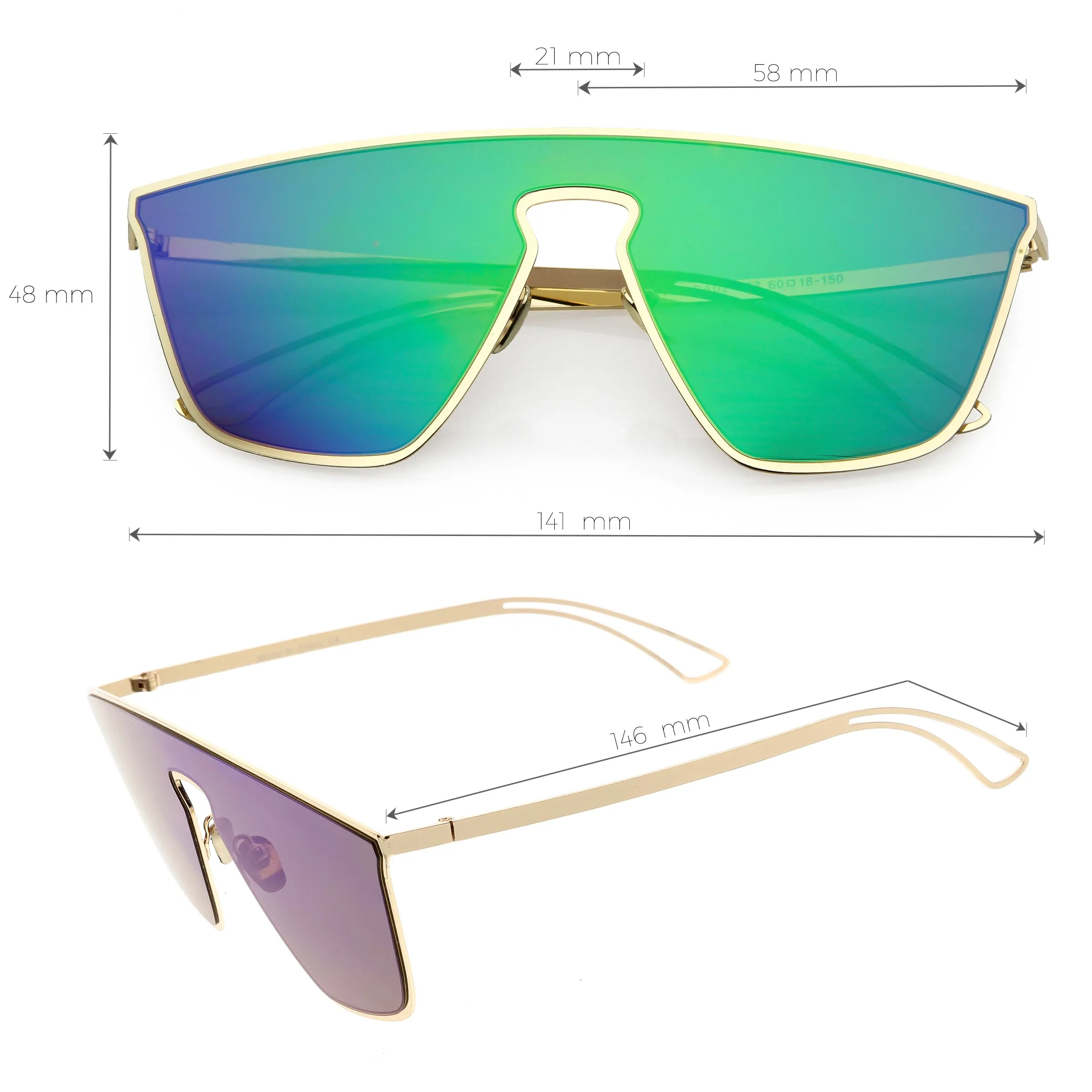 Disco Retro Modern Mirrored Flat Lens Metal Sunglasses C870