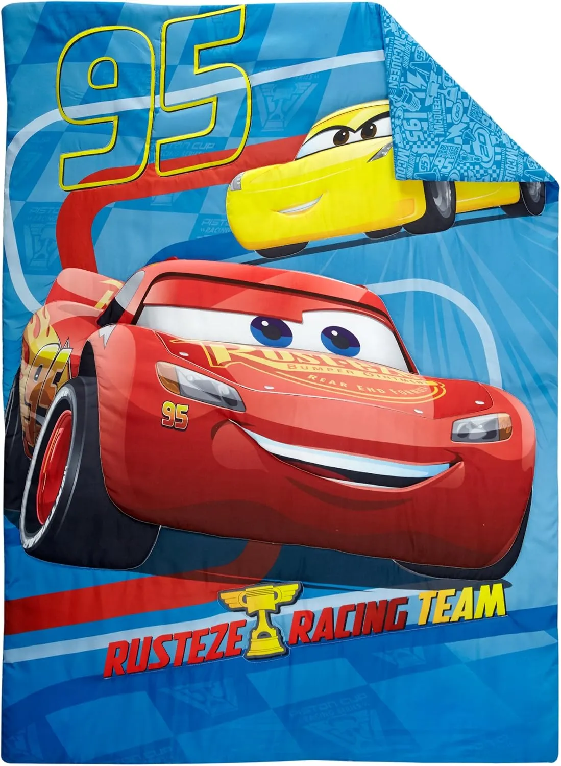Disney Cars Rusteze Racing Team 4 Piece Toddler Bedding Set, Blue/Red/Yellow/White