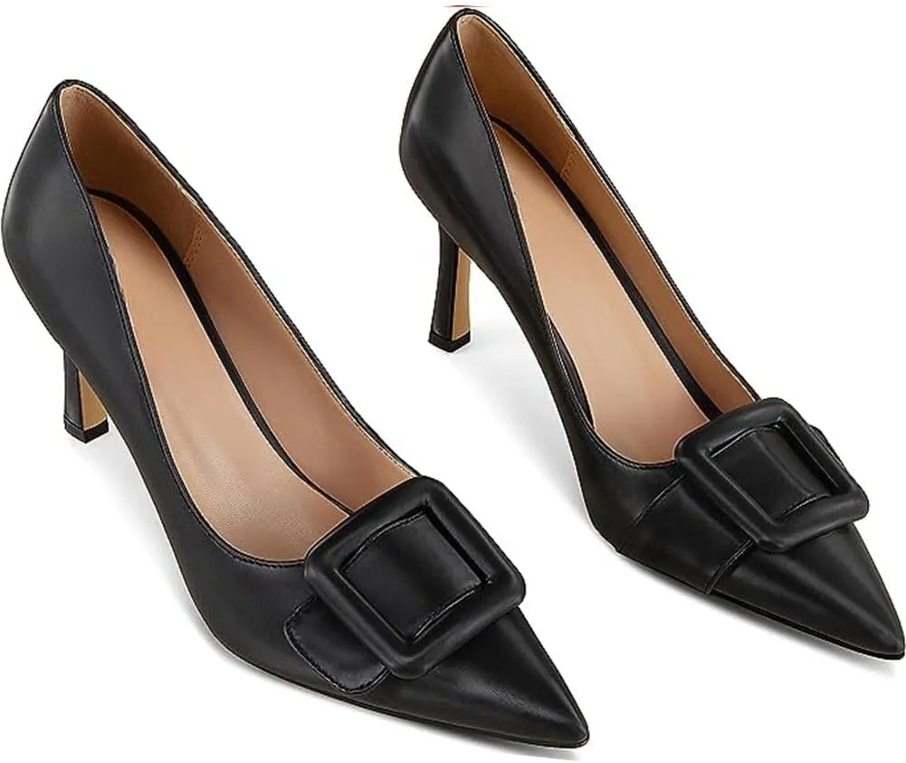 Divanne Pumps Shoes, Women's Stiletto High Heels Buckle Suede Pumps Pointy Toe Slip-On Office Pumps for Party Dress
