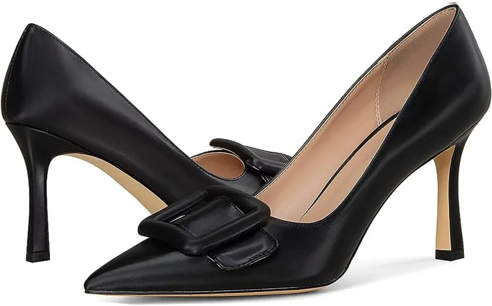 Divanne Pumps Shoes, Women's Stiletto High Heels Buckle Suede Pumps Pointy Toe Slip-On Office Pumps for Party Dress