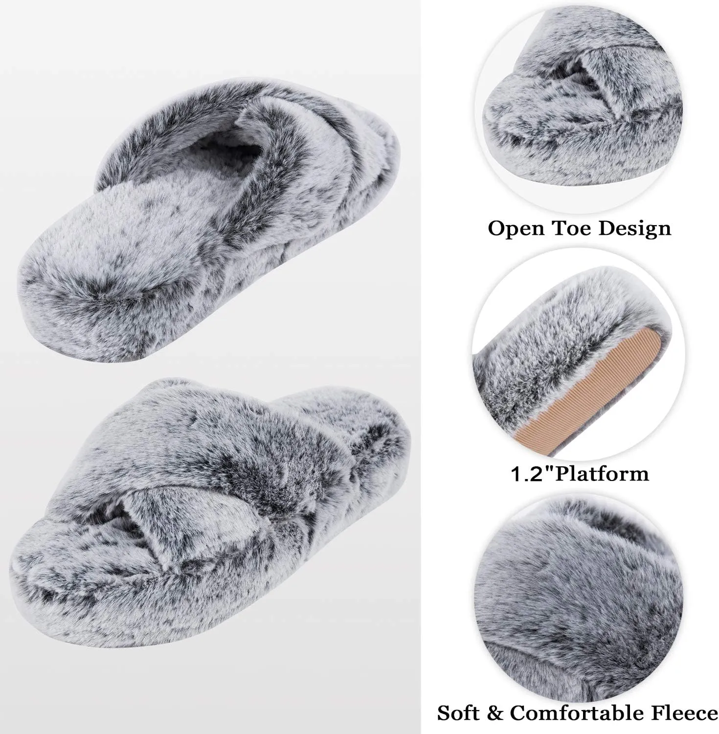 DL Fluffy Womens House Slippers Cross Band Open Toe, Soft Plush Fleece Bedroom Slippers Women Memory Foam, Comfy Fuzzy Slip On Non-Slip Womens Slippers Indoor Leopard Size