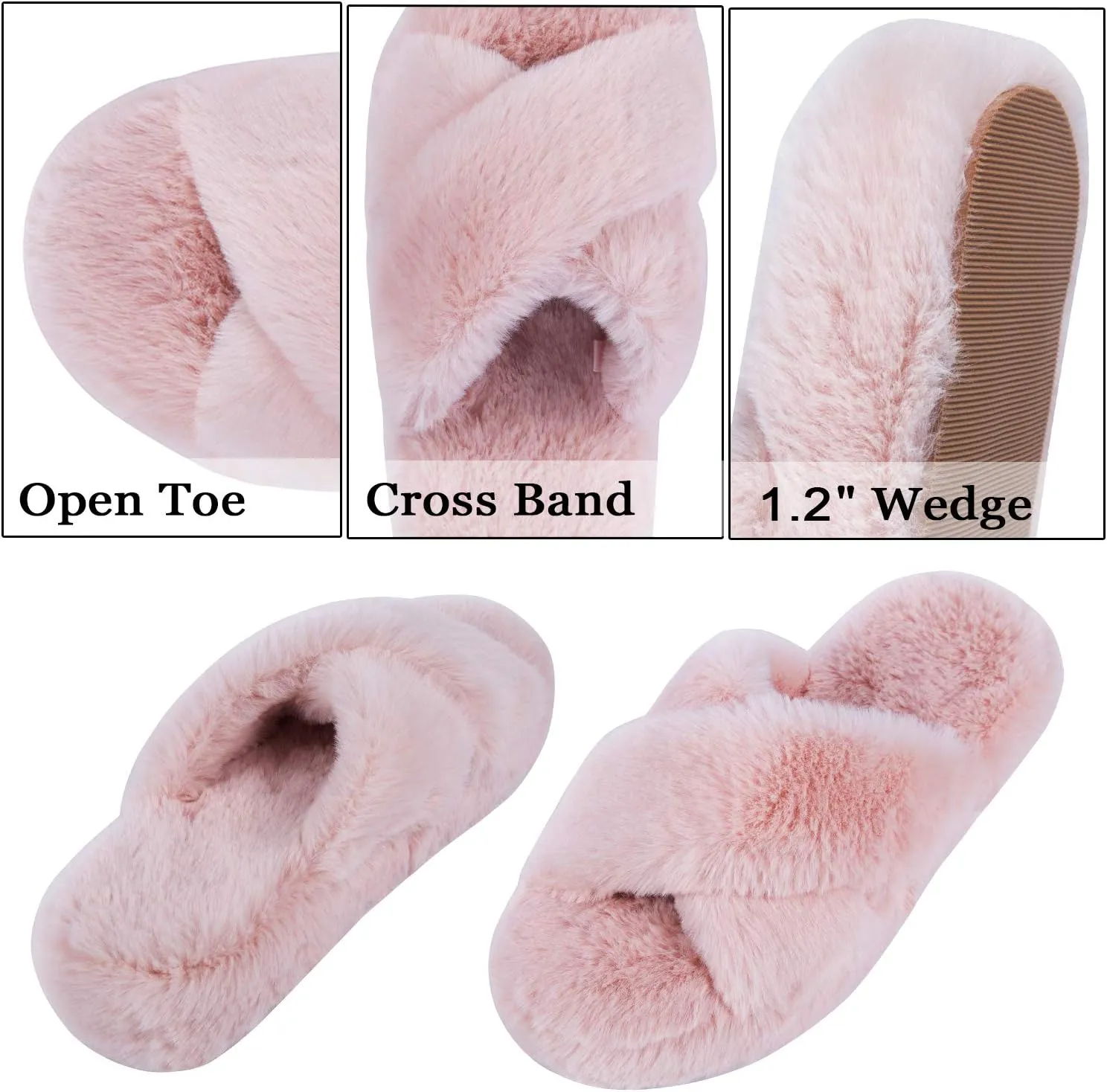 DL Fluffy Womens House Slippers Cross Band Open Toe, Soft Plush Fleece Bedroom Slippers Women Memory Foam, Comfy Fuzzy Slip On Non-Slip Womens Slippers Indoor Leopard Size