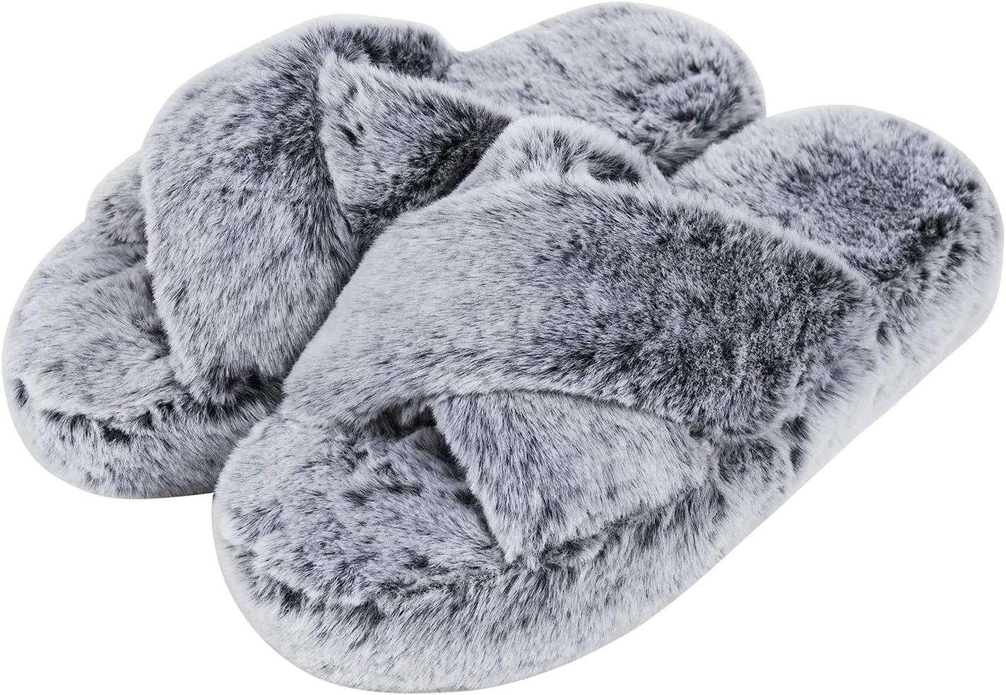 DL Fluffy Womens House Slippers Cross Band Open Toe, Soft Plush Fleece Bedroom Slippers Women Memory Foam, Comfy Fuzzy Slip On Non-Slip Womens Slippers Indoor Leopard Size