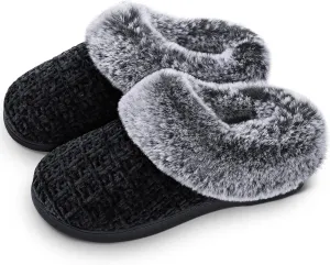 DL Women's Memory Foam Moccasin Slippers Micro Suede with Breathable Faux Fur Lining Slip On House Shoes Micro Indoor & Outdoor
